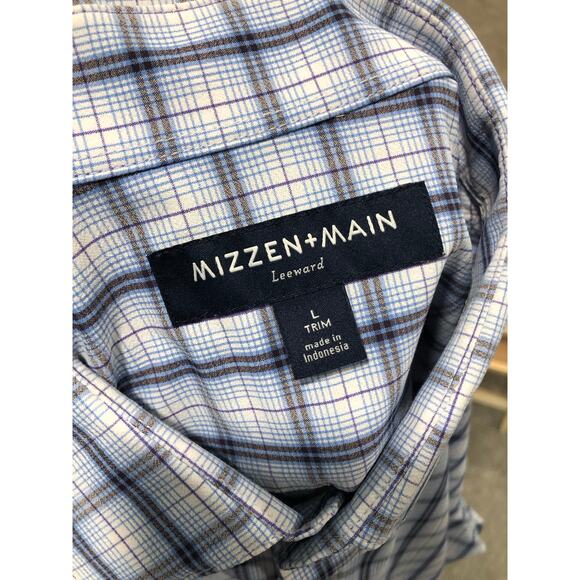 Mizzen + Main Men’s Long Sleeve Button Down Shirt Size L Blue And White Plaid - Picture 8 of 12